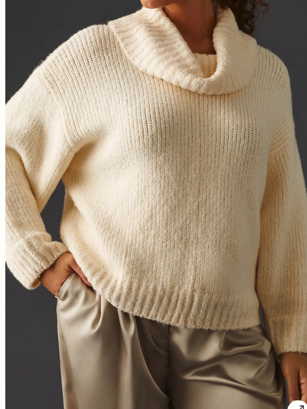 Pilcro Anthropologie Cozy Women's Cream Turtleneck Oversized Sweater - Picture 2 of 5